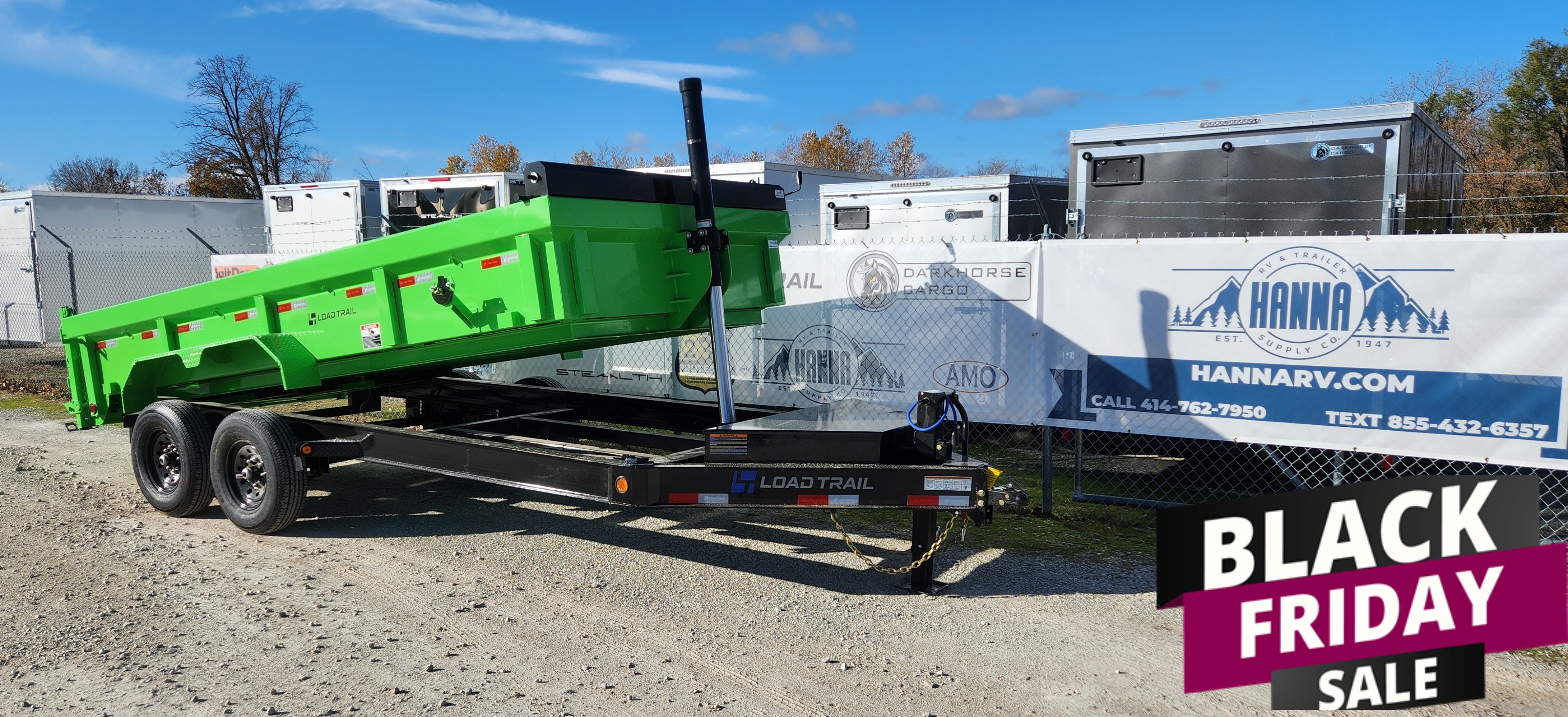 Load Trail 83 X 16 Tandem Axle 14,000 Lb Low Profile Dump Trailer with Telscopic Cylinder- Kawasaki Green